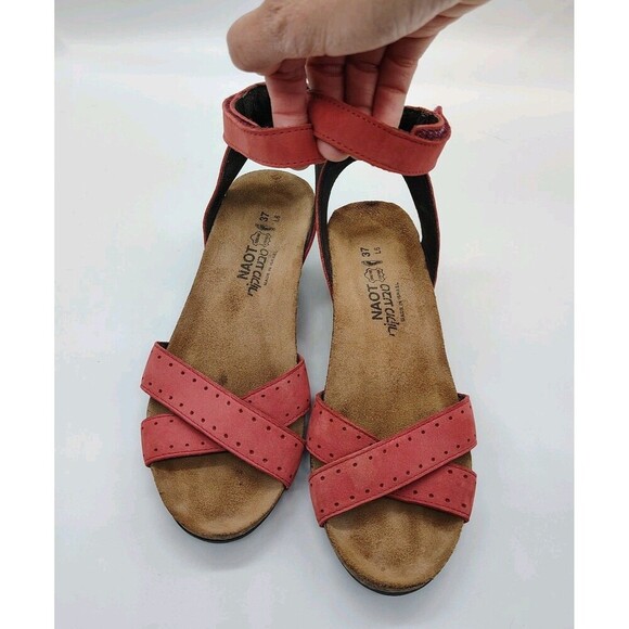 Naot Sandals 37 6 6.5 Women’s Brick Red Leather Wedge Comfort Ankle Strap Shoes - Picture 7 of 7